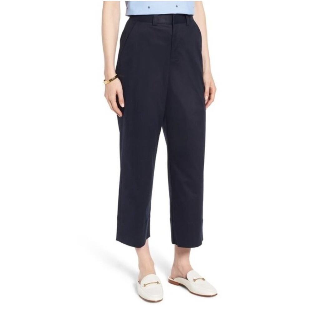 1901 Womens Size 8 Wide Leg Crop Chino Pants Navy Night High Waisted Pockets